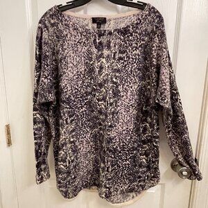 Cashmere Charter Club Luxury Animal Print Crew Neck Sweater size L